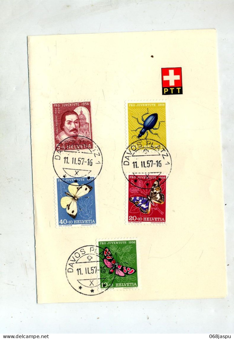 Feuillet  Cachet Davos Sur Pro Juventute 1956 - Postmark Collection