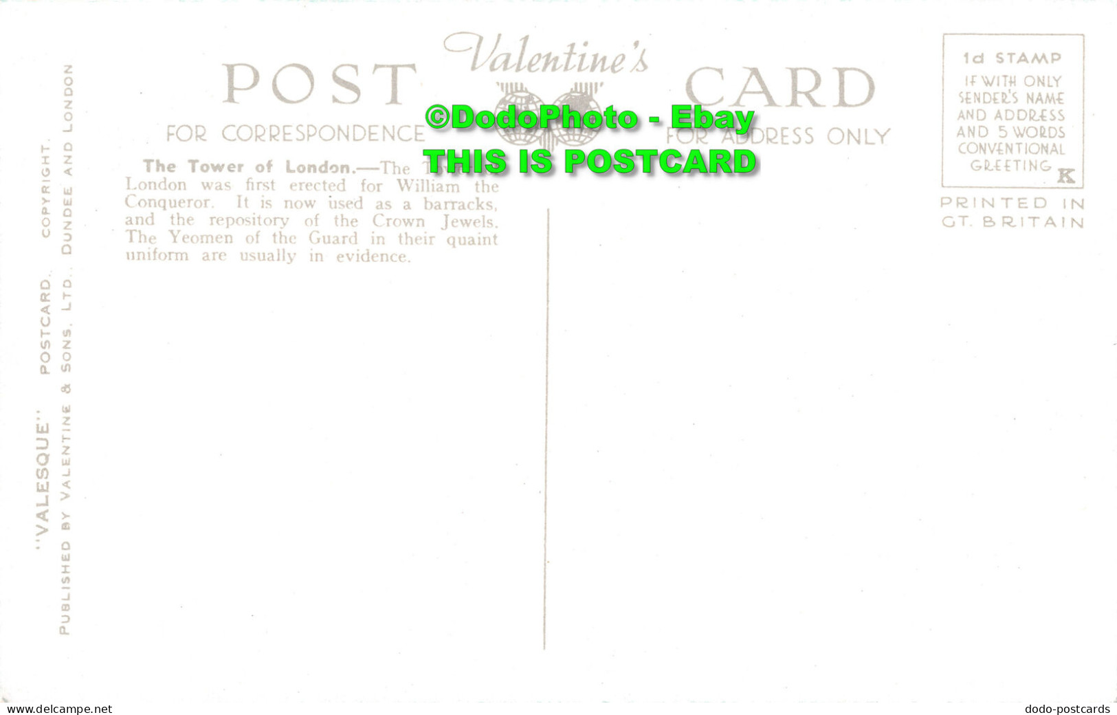 R437465 London. The Tower Of London And Tower Bridge. Valentine. Valesque - Other & Unclassified