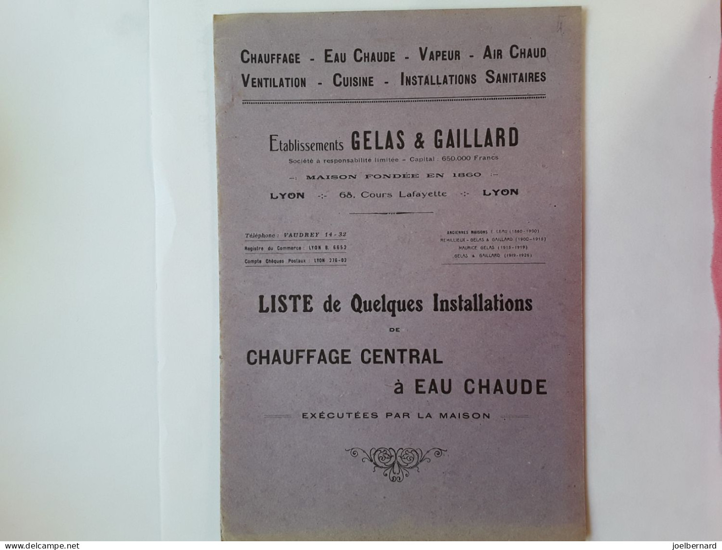 ETS GELAS & GAILLARD LYON CHAUFFAGE CENTRAL À EAU CHAUDE     BROCHURE - Advertising