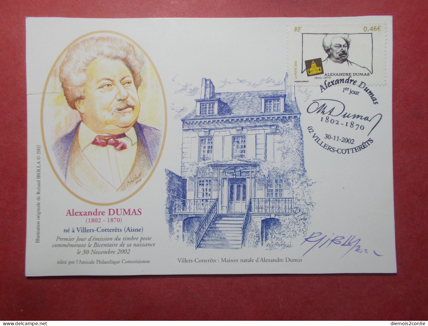 Marcophilie Carte Alexandre DUMAS Autographe Illustrateur Roland IROLLA (B301) - Sonstige & Ohne Zuordnung