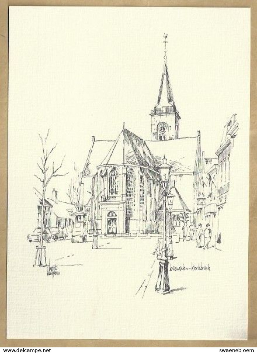 NL.- BREUKELEN. PIETERSKERK VANAF DE KERKBRINK. TEKENING VAN BERT KUIPERS. ONGELOPEN - Churches & Cathedrals
