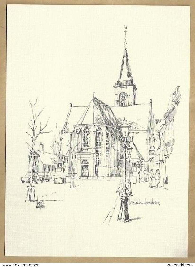 NL.- BREUKELEN. PIETERSKERK VANAF DE KERKBRINK. TEKENING VAN BERT KUIPERS. ONGELOPEN - Chiese E Cattedrali