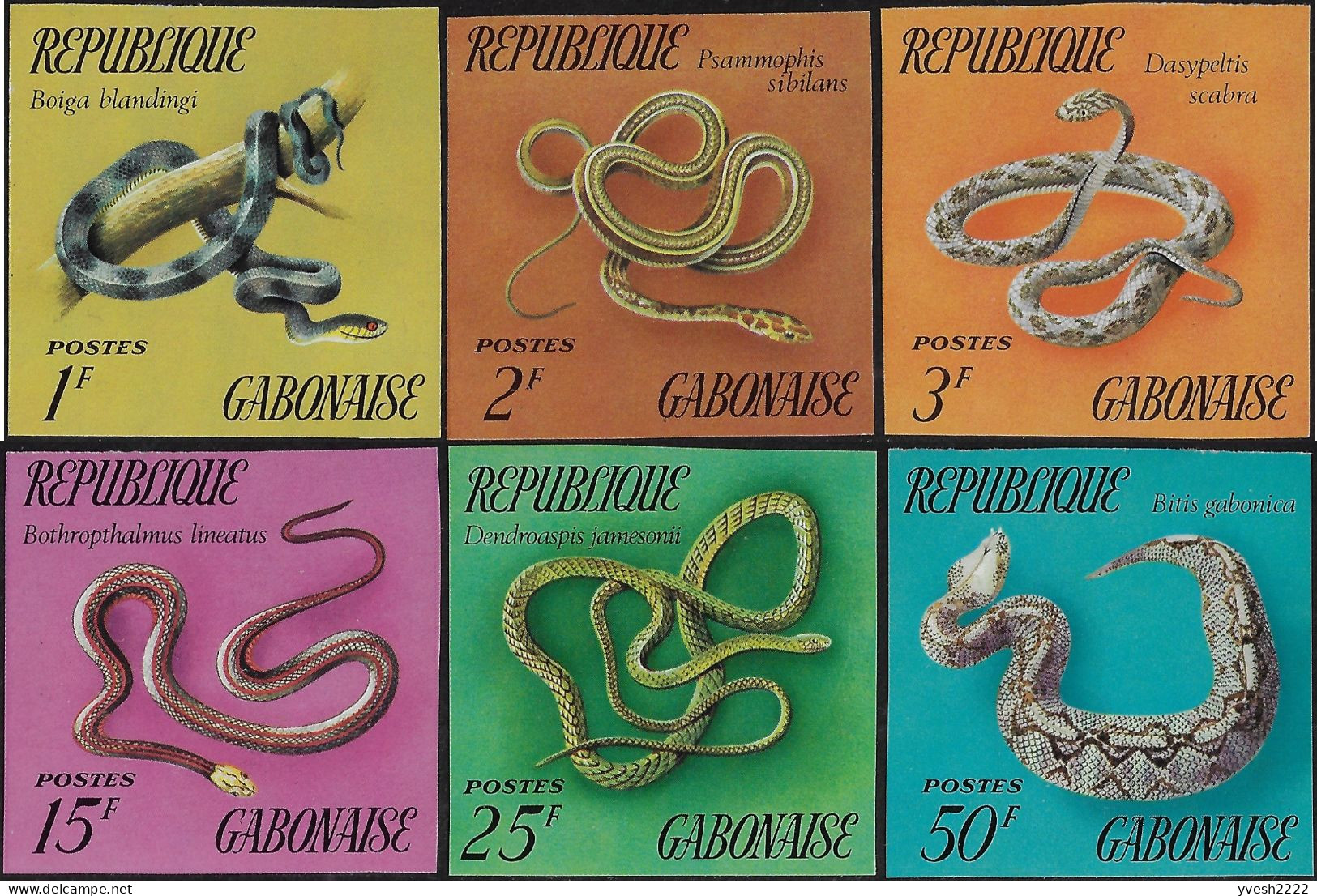 Gabon 1972 Y&T 297 à 302, Non Dentelés. Reptiles, Serpents - Slangen