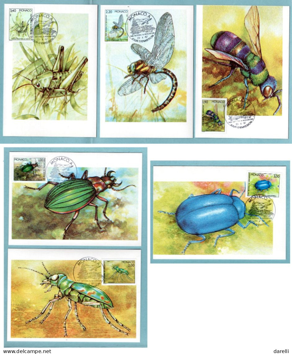 Carte Maximum Monaco 1987 - Faune - Insectes Du Parc National Du Mercantour - YT 1567 à 1572 - Cartas Máxima