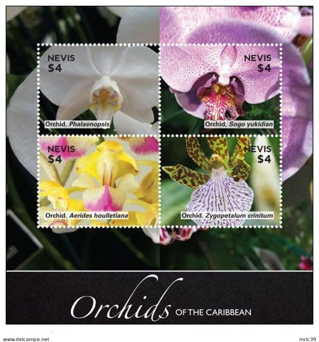 Bloc Sheet Fleurs Orchidées Flowers Orchids  Neuf  MNH ** Nevis 2014 - Orchideeën