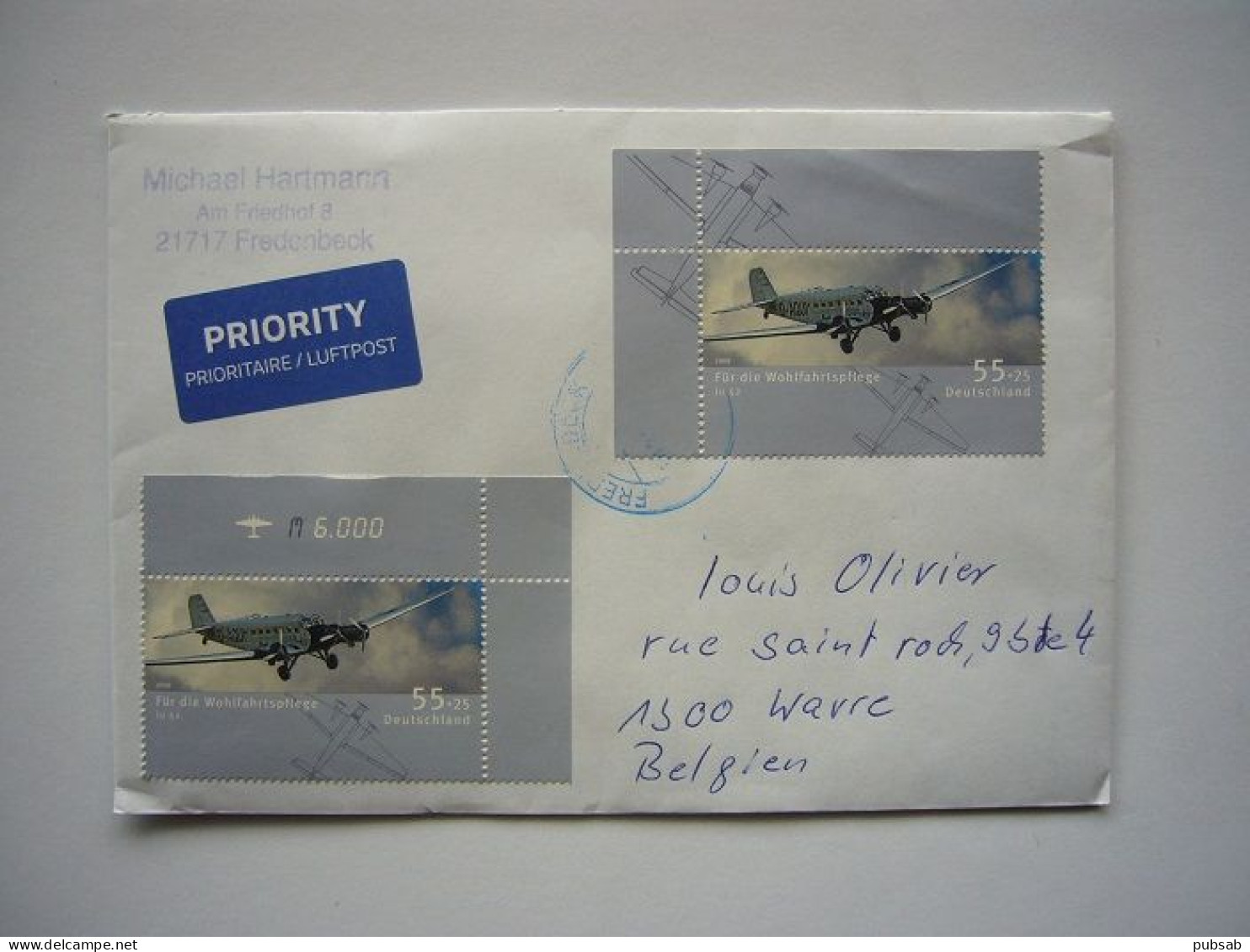 Avion / Airplane / Lettre De Fredenbeck Pour Wavre / Timbre Junkers Ju 52 - Coin Envelopes