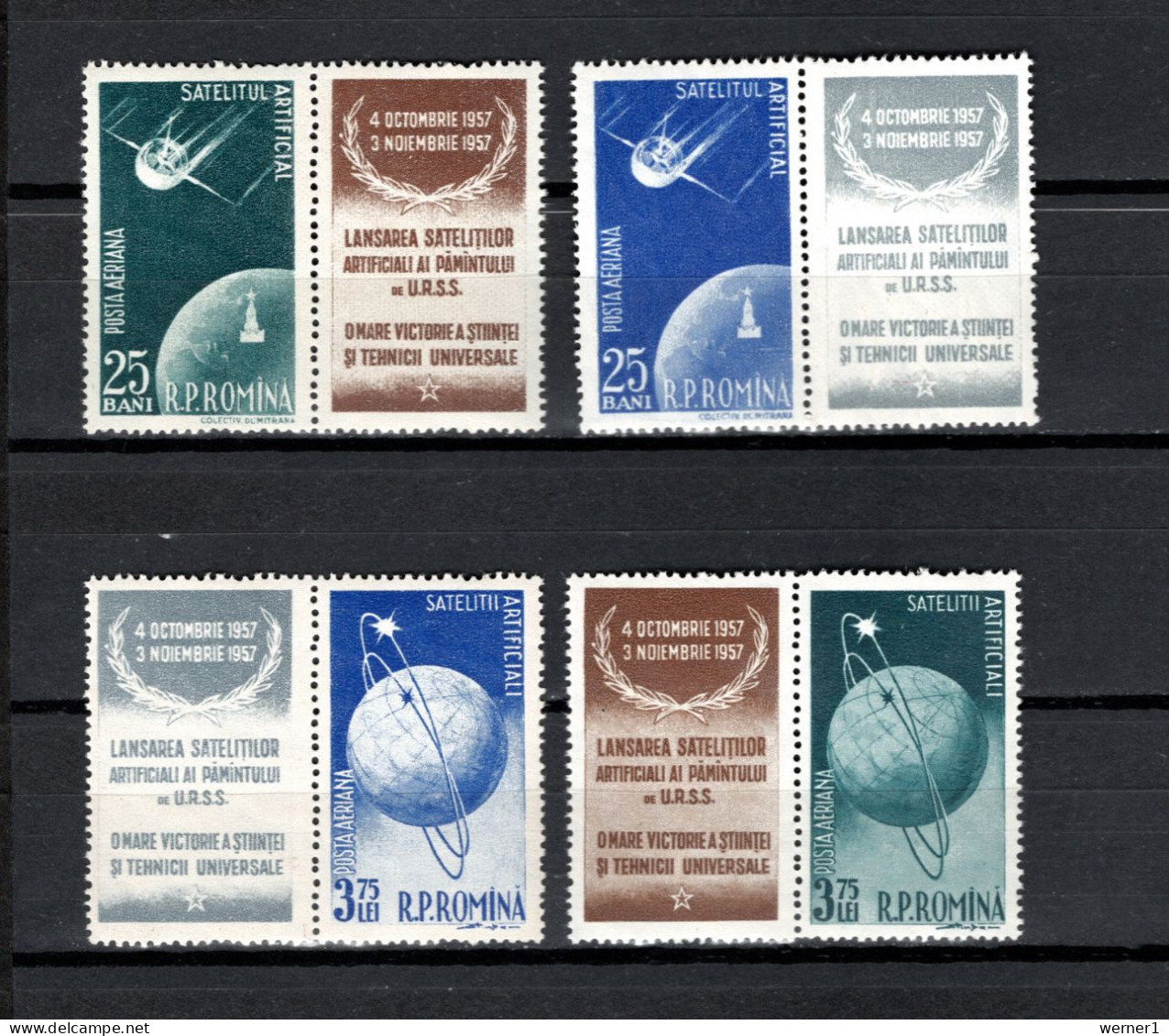 Romania 1957 Space, Satellites Set Of 4 With Labels MNH - Europa