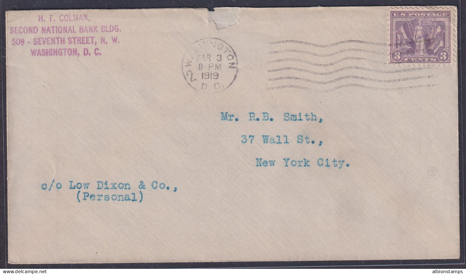 US, Scott 537, Washington DC Mar. 3, 1919 FIRST DAY Cover To New York - 1851-1940