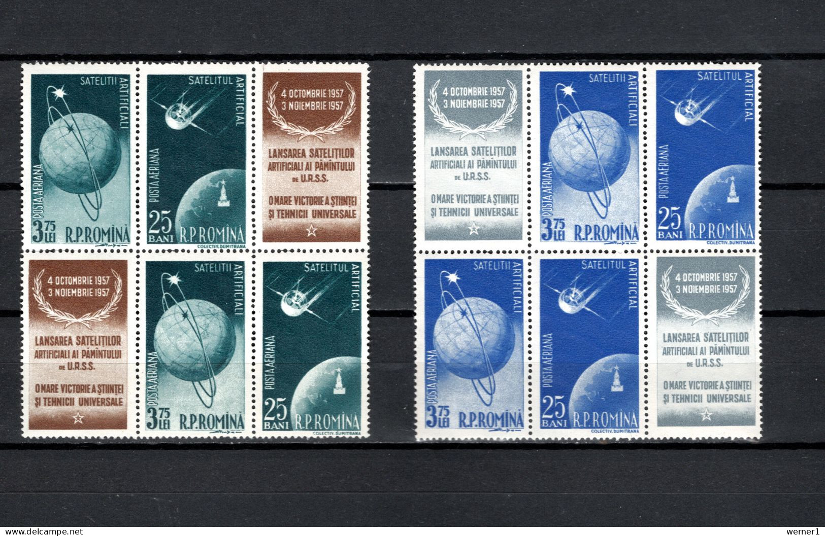 Romania 1957 Space, Satellites Set Of 2 Blocks Of 6 MNH - Europe