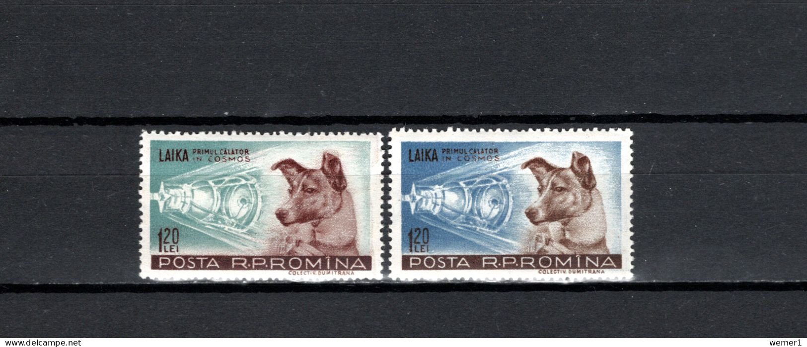 Romania 1957 Space, Dog Laika Set Of 2 MNH - Europe