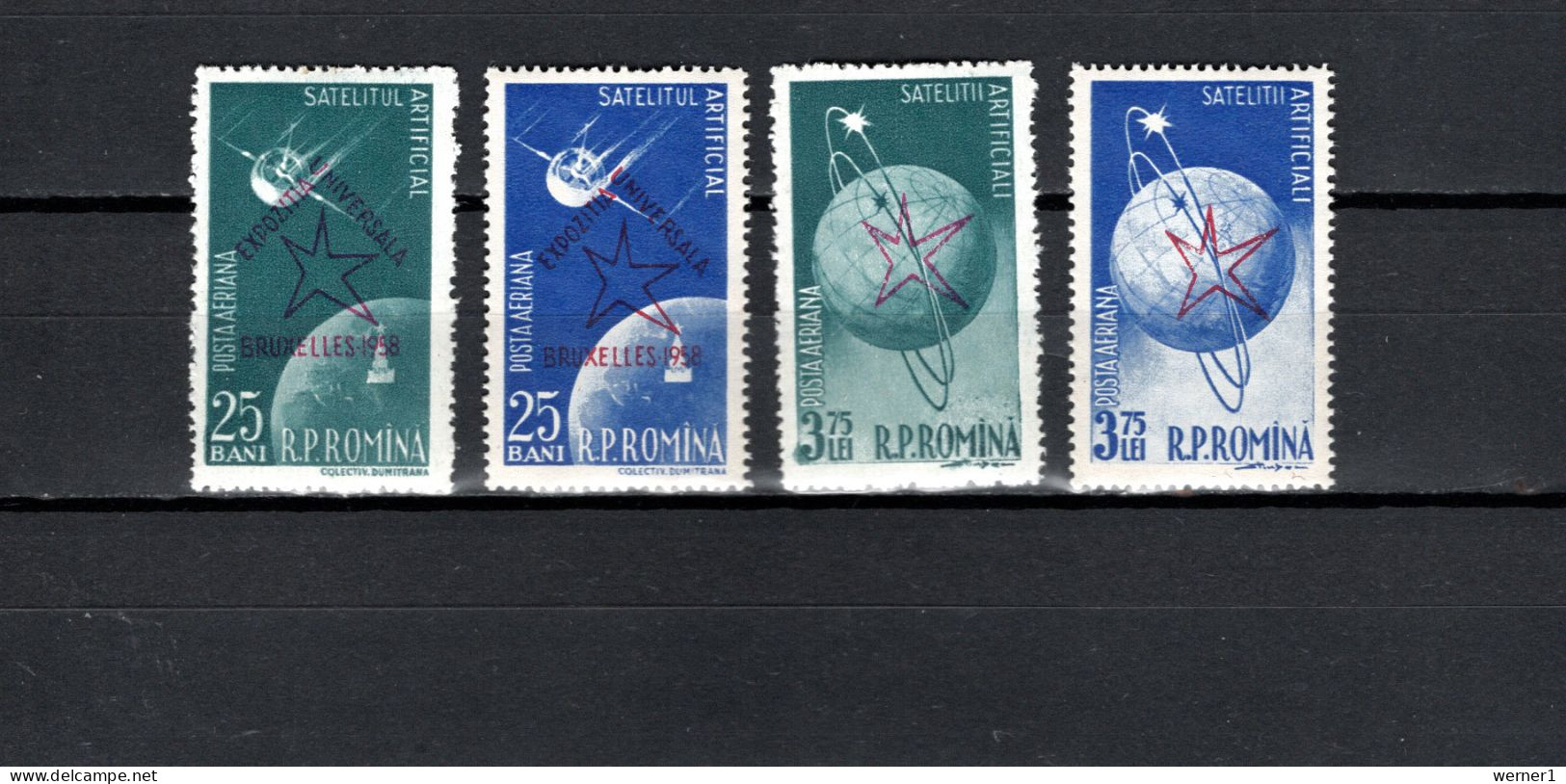 Romania 1958 Space, Expo Brussels Set Of 4 With Overprint MNH -scarce- - Europe