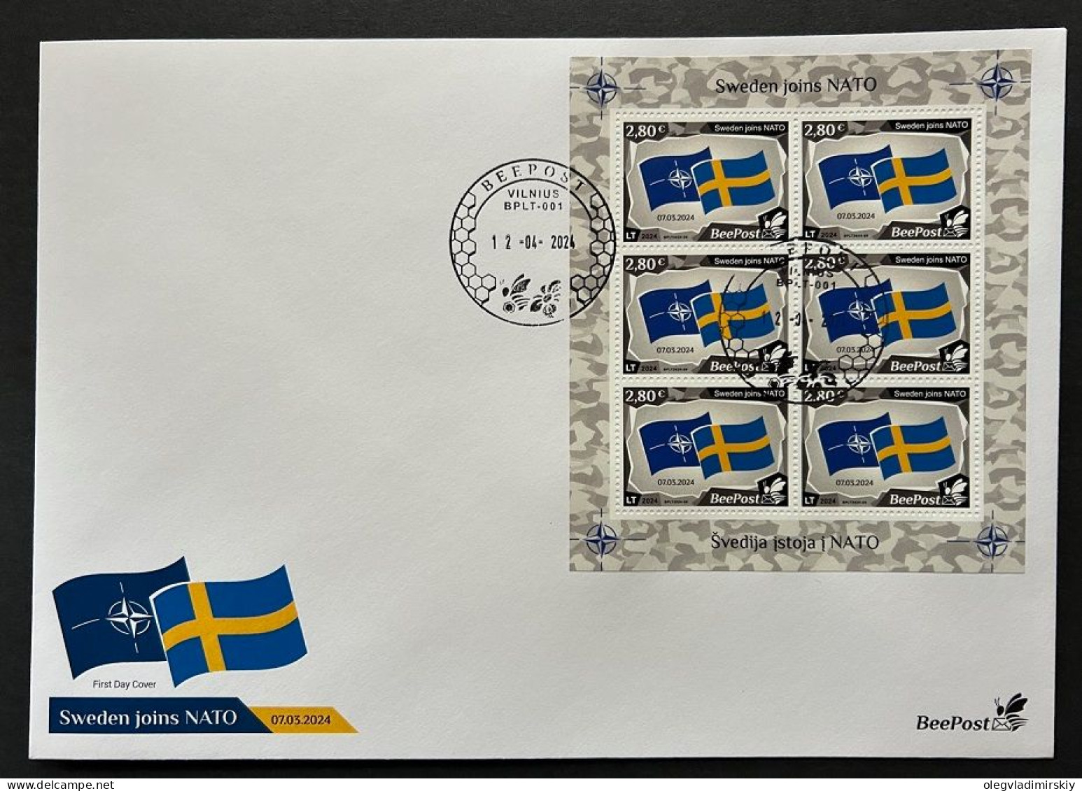 Lithuania Litauen Lituanie 2024 Baltic - NATO Sea Sweden Joins NATO Flags BeePost Sheetlet FDC - Litauen