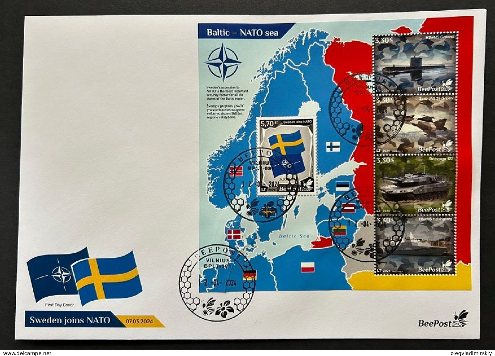 Lithuania Litauen Lituanie 2024 Baltic - NATO Sea Sweden Joins NATO BeePost Block FDC - Militaria