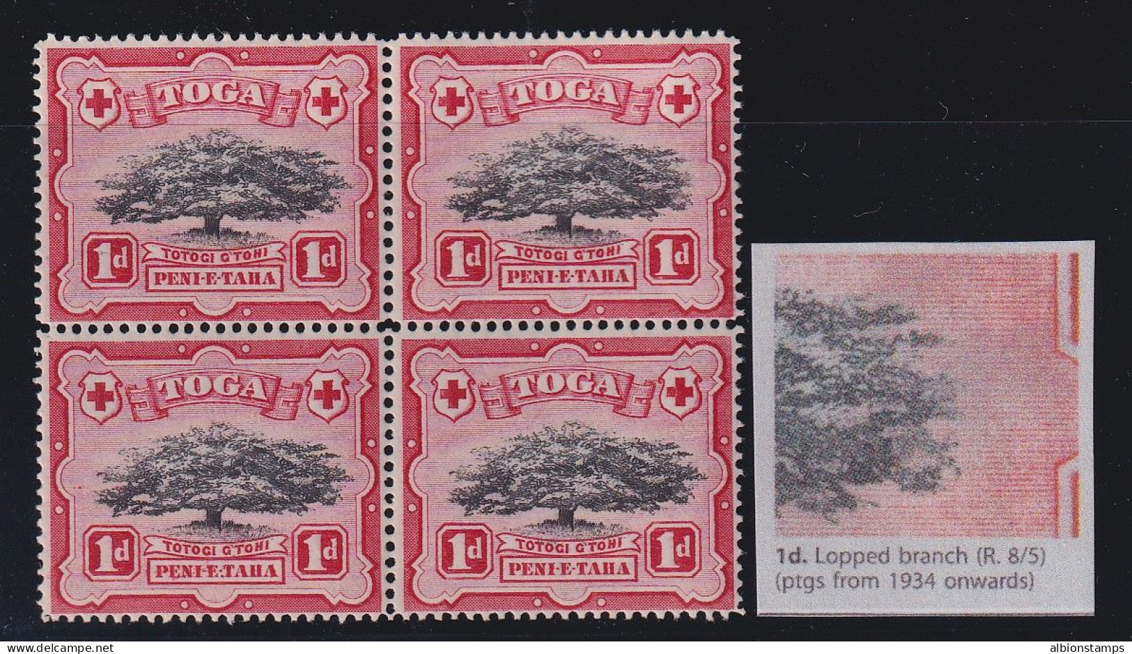 Tonga, SG 75a, MNH Block "Lopped Branch" Variety - Tonga (...-1970)