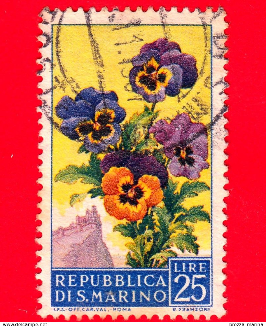 SAN MARINO - Usato - 1957 - Fiori - 2ª Emissione - Viole - 25 - Gebraucht