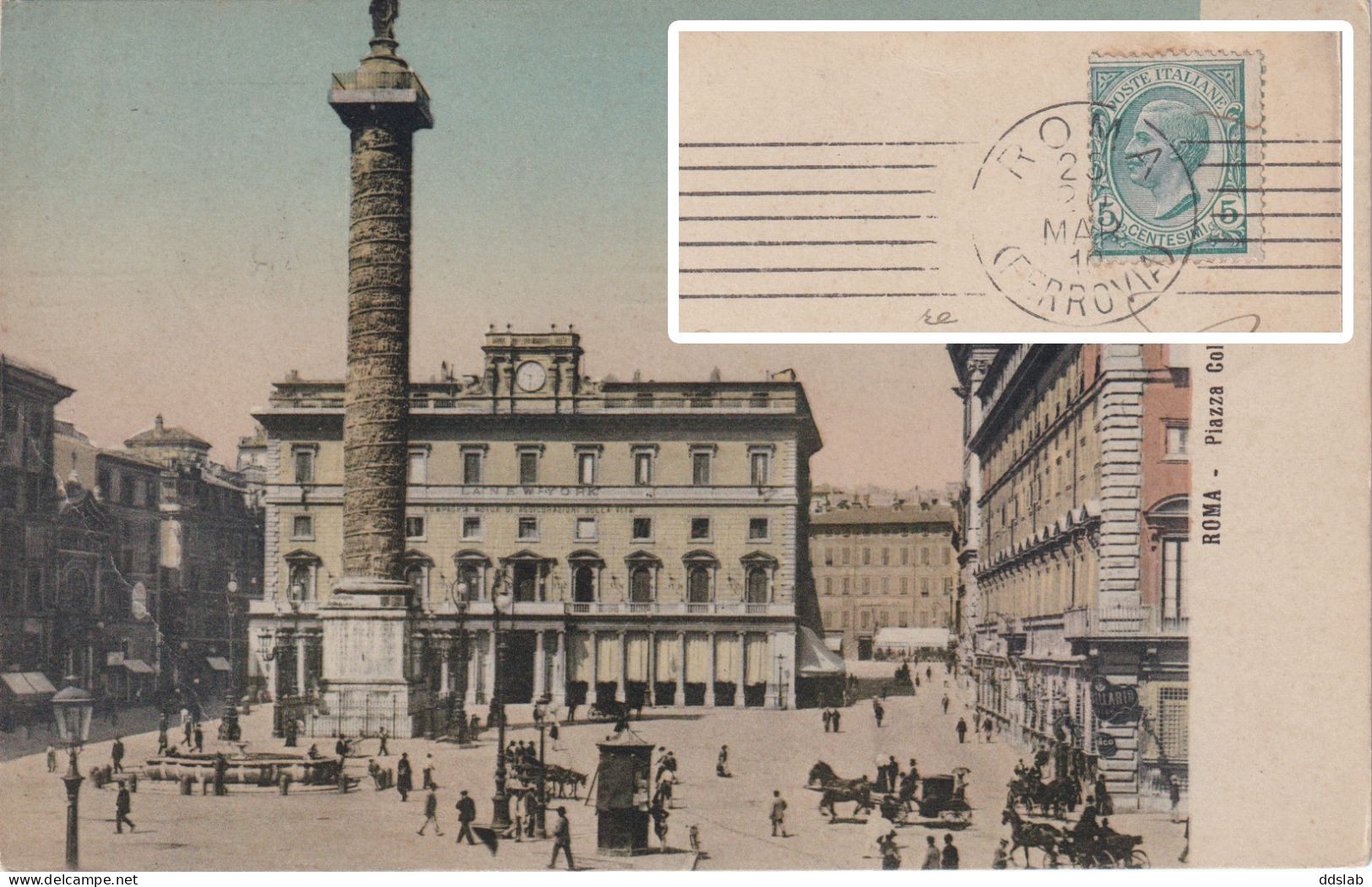 Roma - Piazza Colonna - Viaggiata 1910 - Annullo Senza Fine Linee Parallele - Orte & Plätze