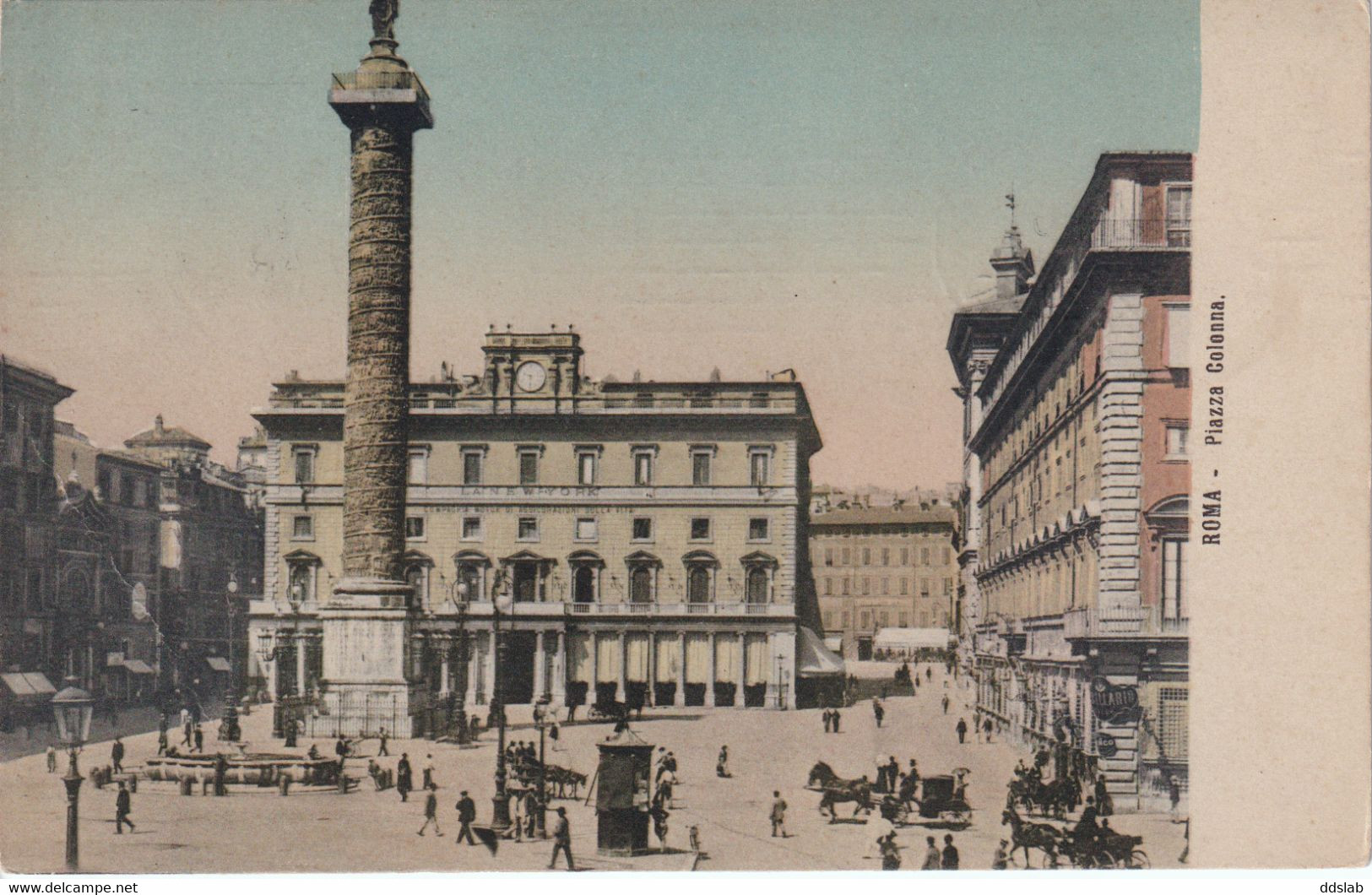 Roma - Piazza Colonna - Viaggiata 1910 - Annullo Senza Fine Linee Parallele - Places