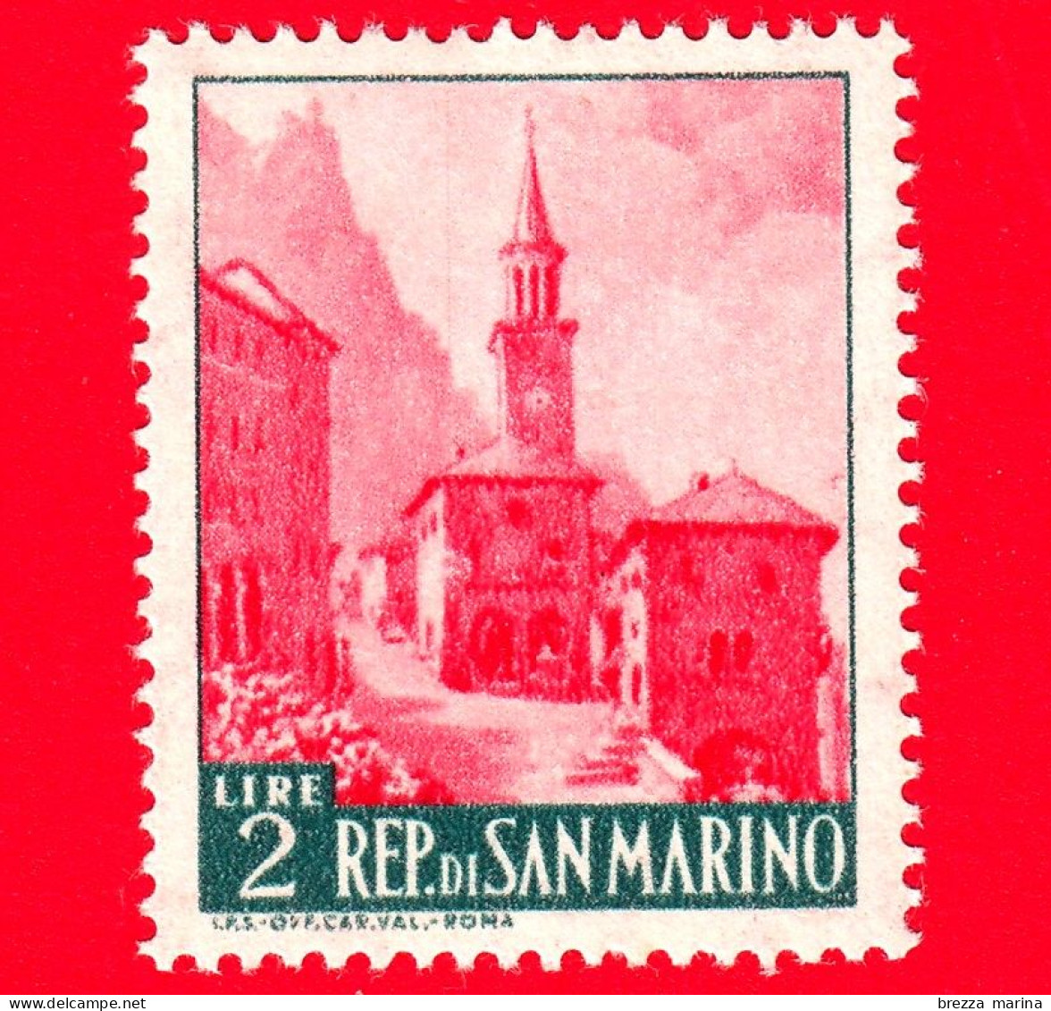 Nuovo - ML - SAN MARINO - 1957 - Vedute Di San Marino - Chiesa Di Borgo Maggiore - 2 L. - Neufs