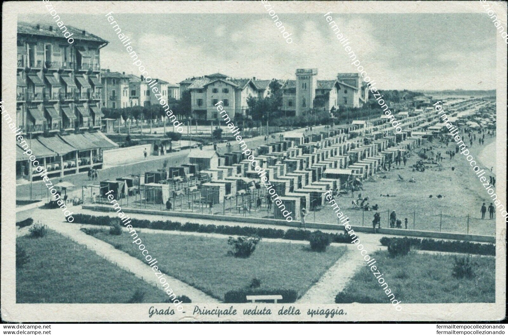 Cm400 Cartolina Grado Principale Veduta Della Spiaggia Provincia Di Gorizia - Gorizia