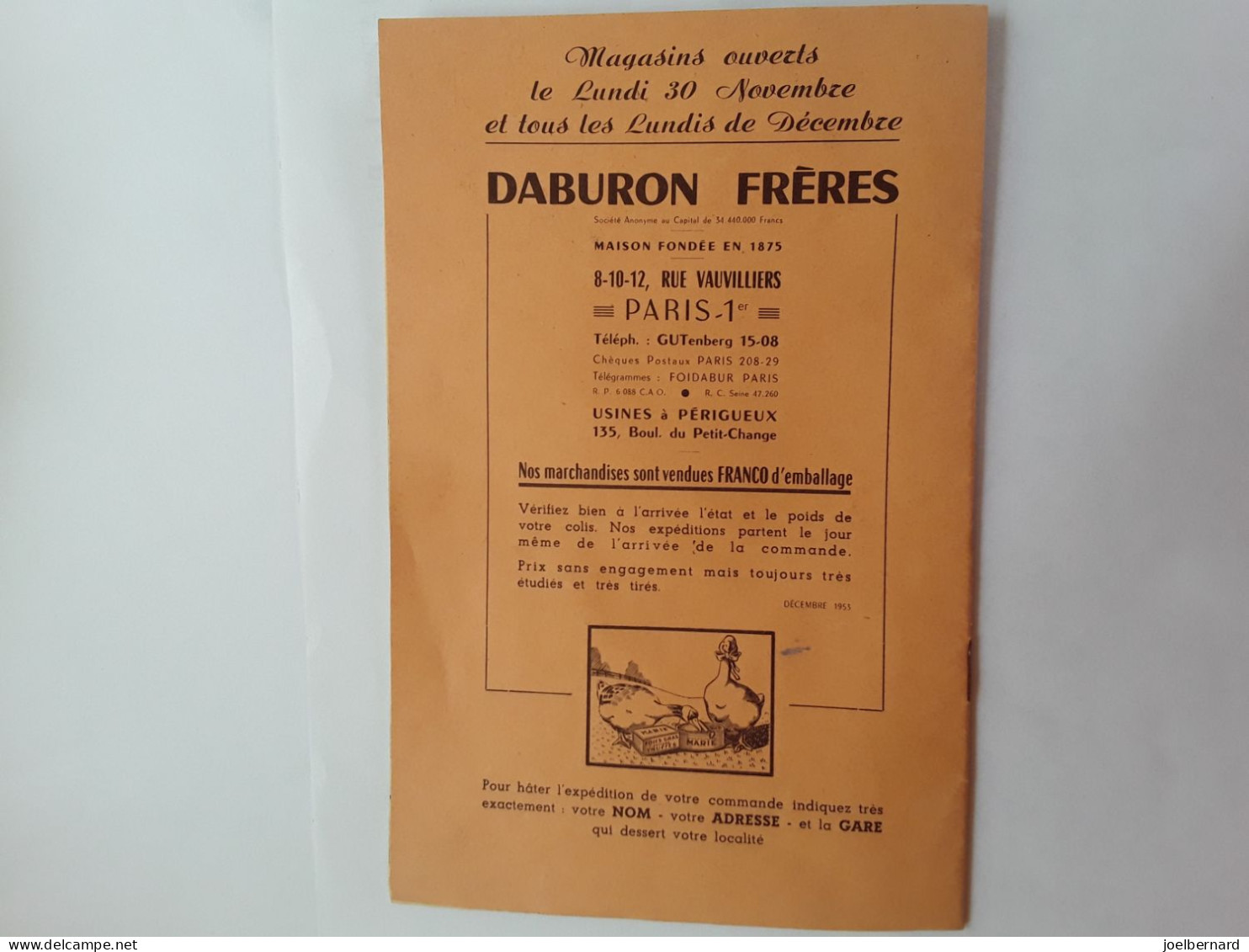 DABURON FRERES PARIS FOURNISSEURS DES CHARCUTERIES - Reclame