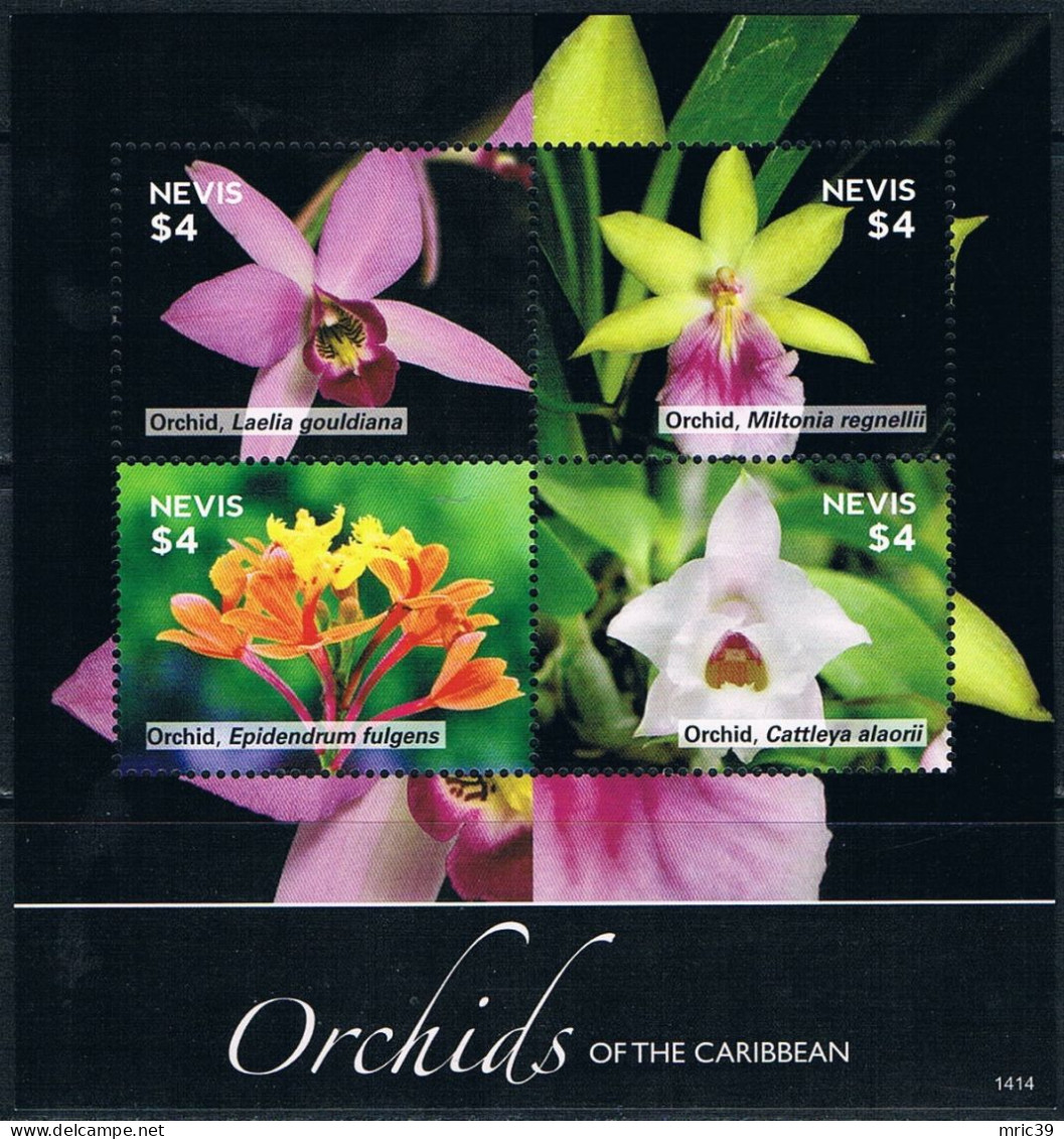 Bloc Sheet Fleurs Orchidées Flowers Orchids  Neuf  MNH ** Nevis 2014 - Orchideen