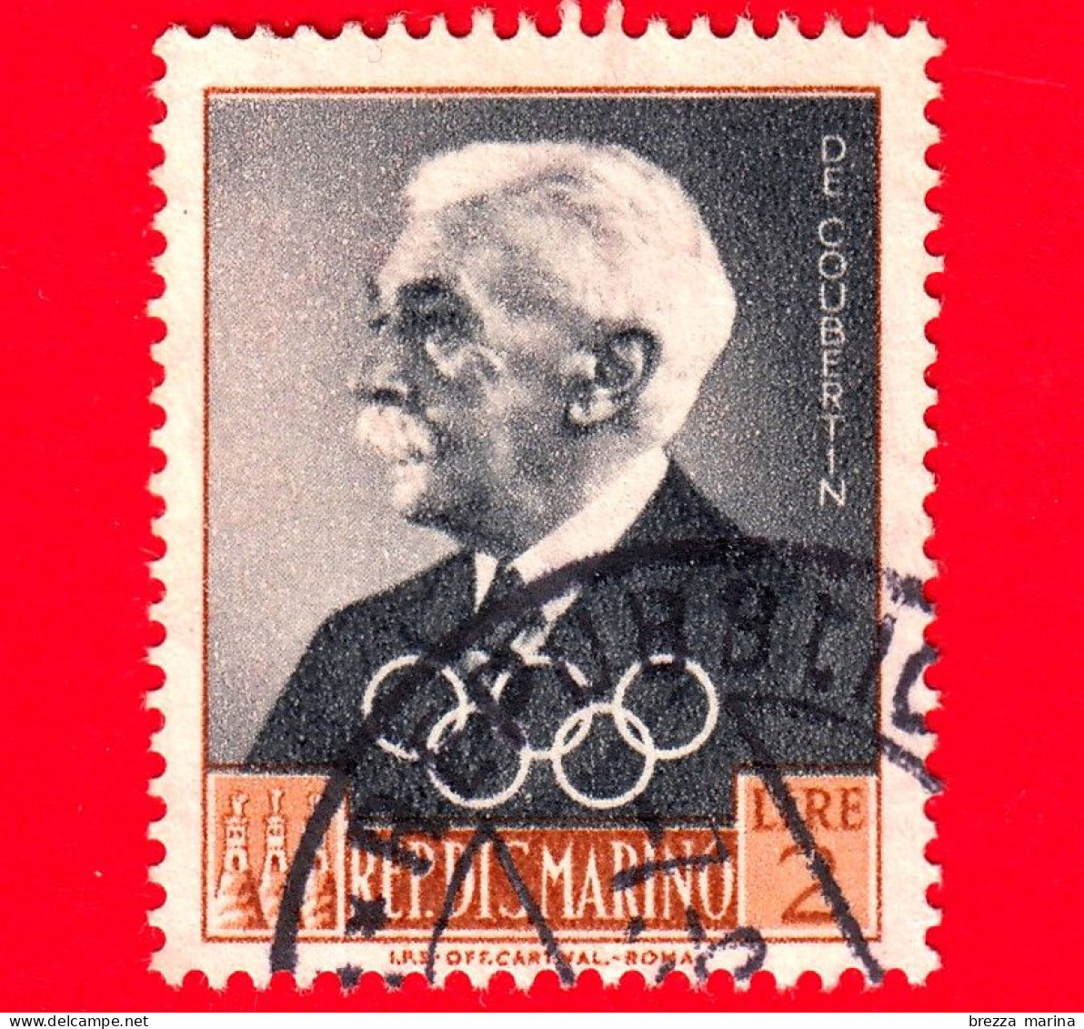 SAN MARINO - Usato - 1959 - Dirigenti Del Comitato Olimpico Internazionale - Pierre Baron De Coubertin - 2 - Used Stamps
