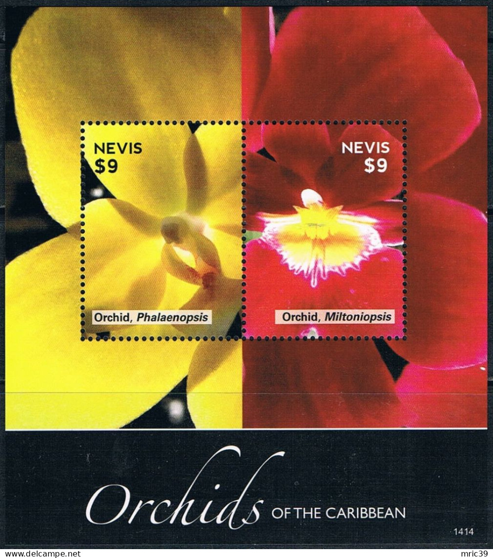 Bloc Sheet Fleurs Orchidées Flowers Orchids  Neuf  MNH ** Nevis  2014 - Orchideeën