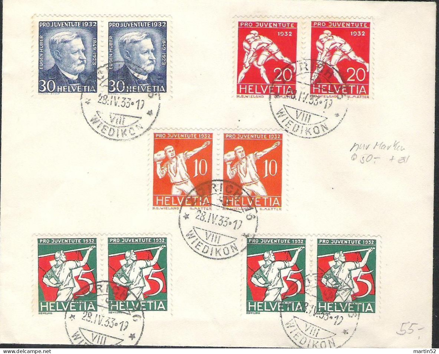 Schweiz Suisse 1932: Blanko-Brief Mit Zu WI 61-64 Mi 262-265 Yv 263-266 Im Paar Mit ⊙ ZÜRICH 28.IV.33 (Zu CHF 46 > 110) - Storia Postale