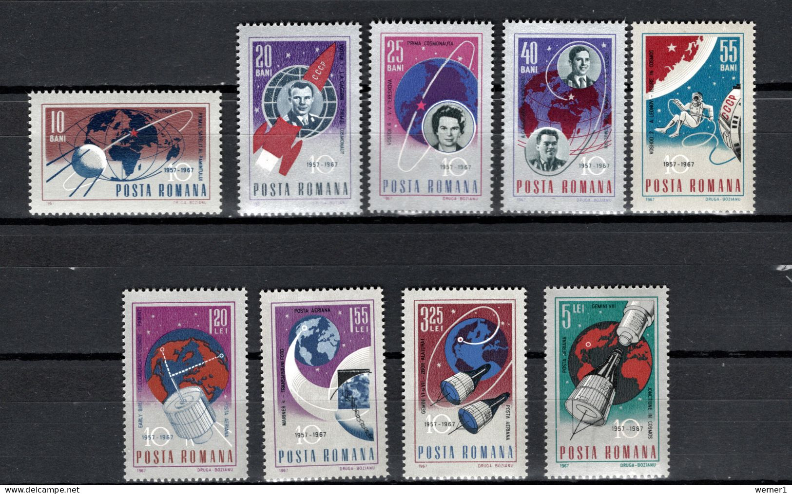 Romania 1967 Space, 10 Years Space Research, Gagarin, Tereshkova Set Of 9 MNH - Europa