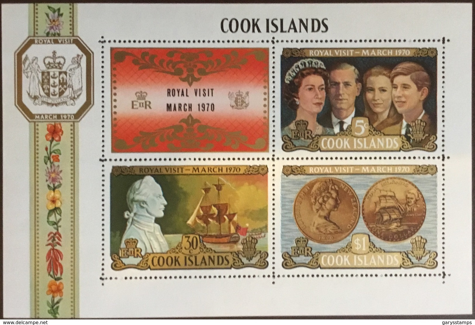 Cook Islands 1970 Royal Visit Minisheet MH - Cook