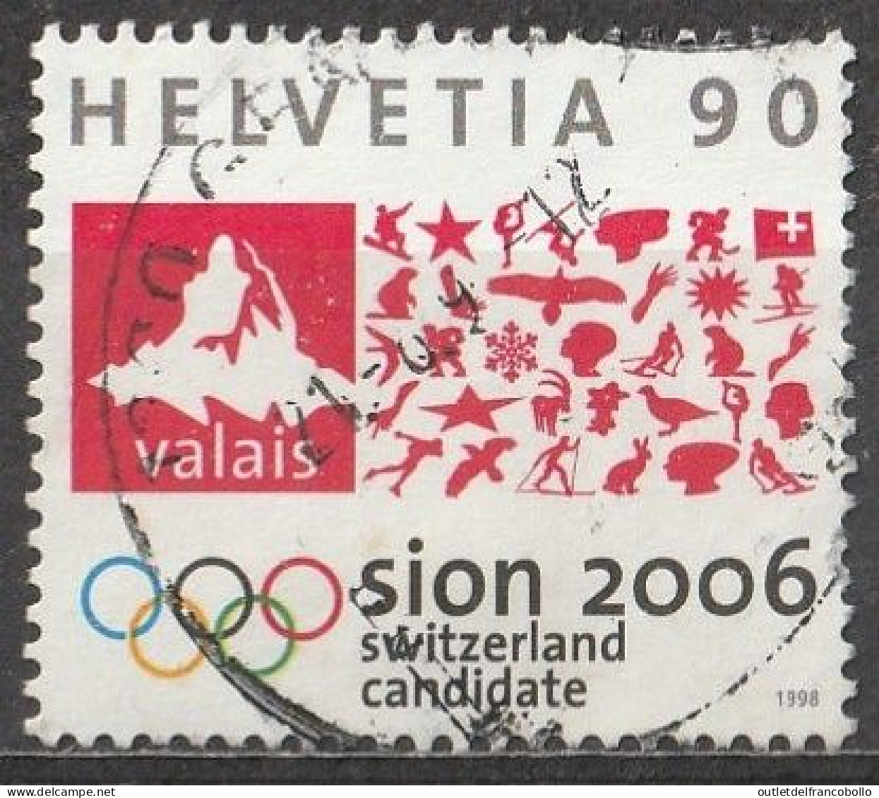 SVIZZERA 1998 - GIOCHI OLIMPICI INVERNALI - 90c. SION 2006 - Cat. Unif. N. 1567 - 1v. Usato (Cod. 1515) - Usados