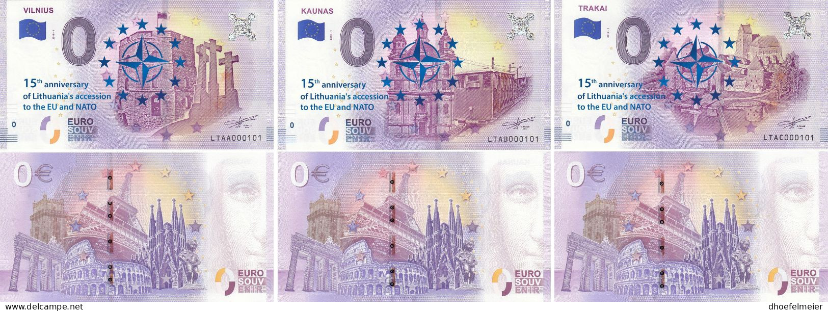 LITHUANIA VILNIUS+TRAKAI+KAUNAS 0-Euro Banknote 15 Years In EU And NATO DHQ2416 - Other & Unclassified