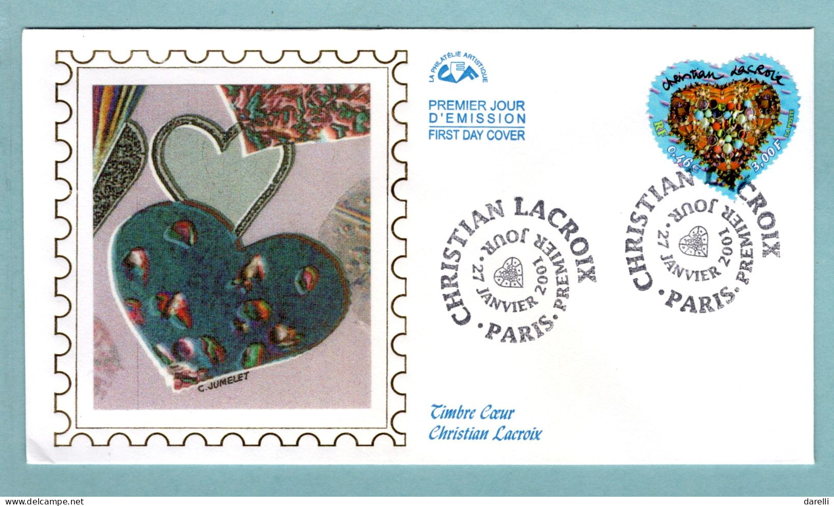 FDC France 2001 - Saint Valentin - Cœur 2001 De Christian Lacroix - YT 3368 - Paris - 2000-2009