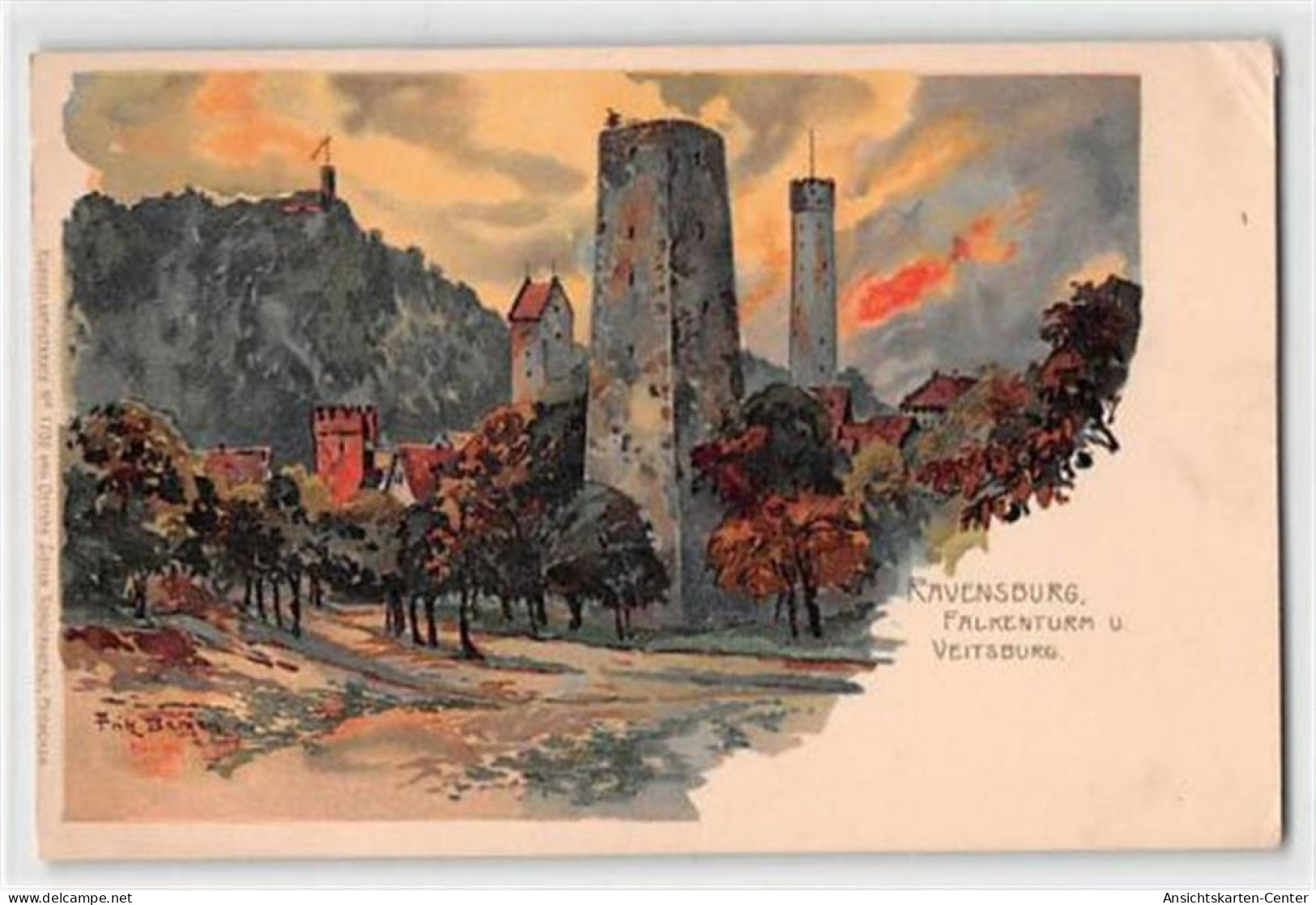 39113004 - Ravensburg, Lithographie. Falkenturm Veitsburg Ungelaufen  Fruehe Karte, Da Anschriftseite Noch Ungeteilt Kl - Ravensburg