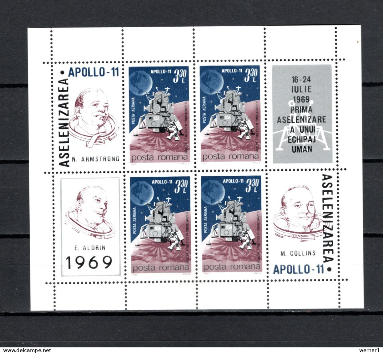 Romania 1969 Space, Apollo 11, S/s MNH - Europa