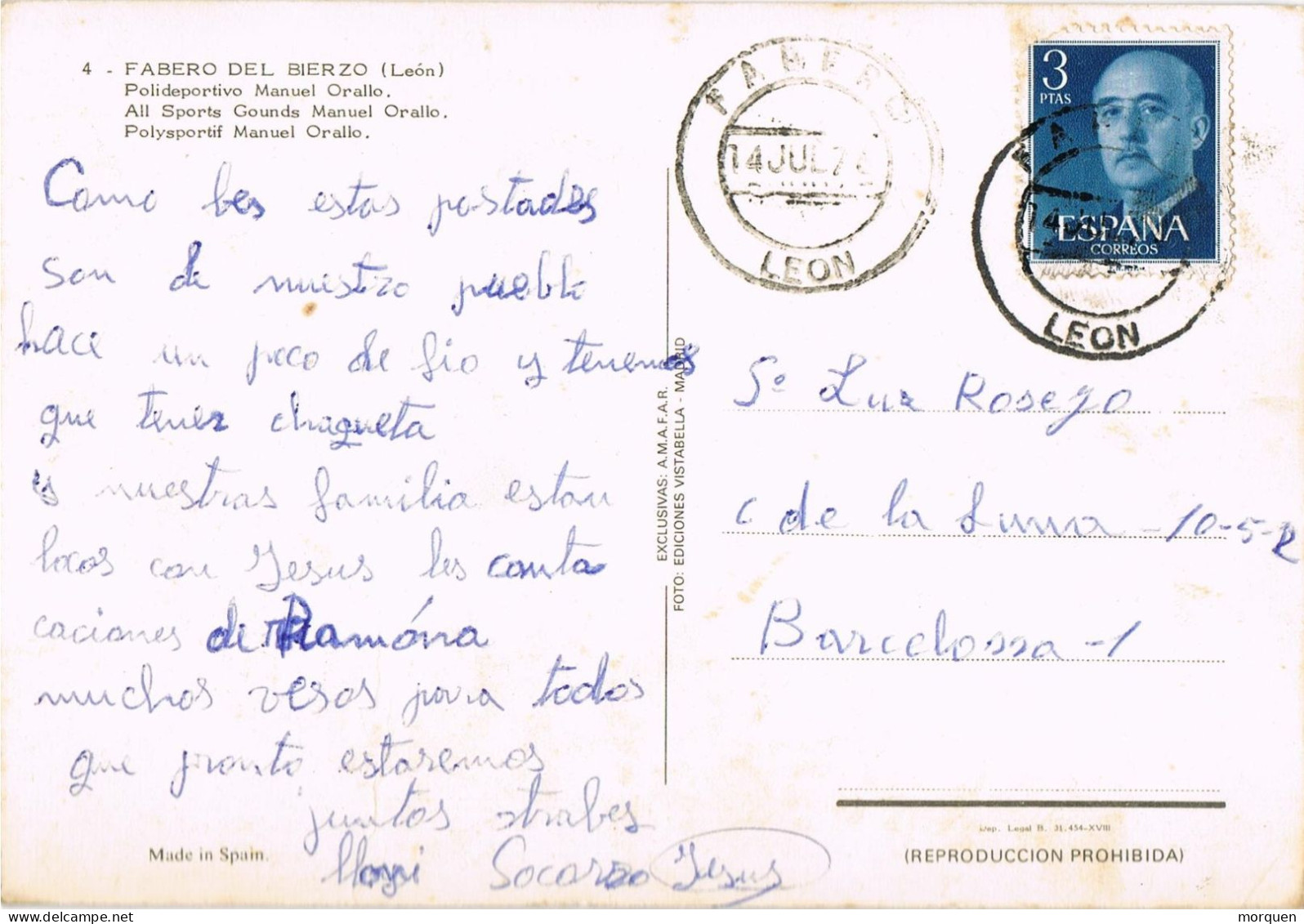 54839. Postal FABERO Del BIERZO (Leon) 1976. Vista Piscinas Y Polideportivo Manuel ORALLO - Covers & Documents