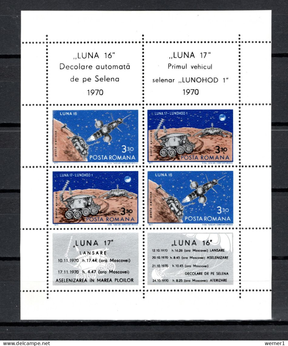 Romania 1971 Space, Luna 16, Lunochod 1, S/s MNH - Europa