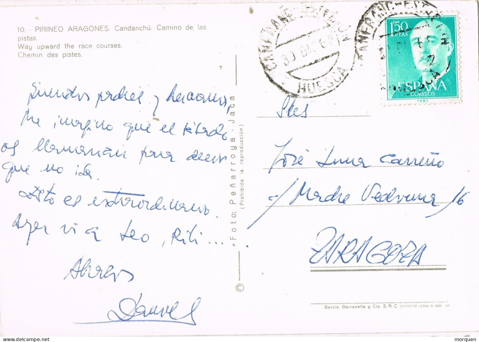 54840. Postal CANFRANC ESTACION (Huesca) 1962. Vistas Candanchu, Pirineo Aragones, Ski - Lettres & Documents