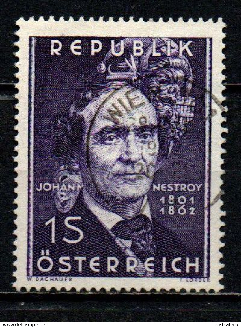 AUSTRIA - 1962 - CENTENARIO DELLA MORTE DI J. N. NESTROY - COMMEDIOGRAFO - Oblitérés