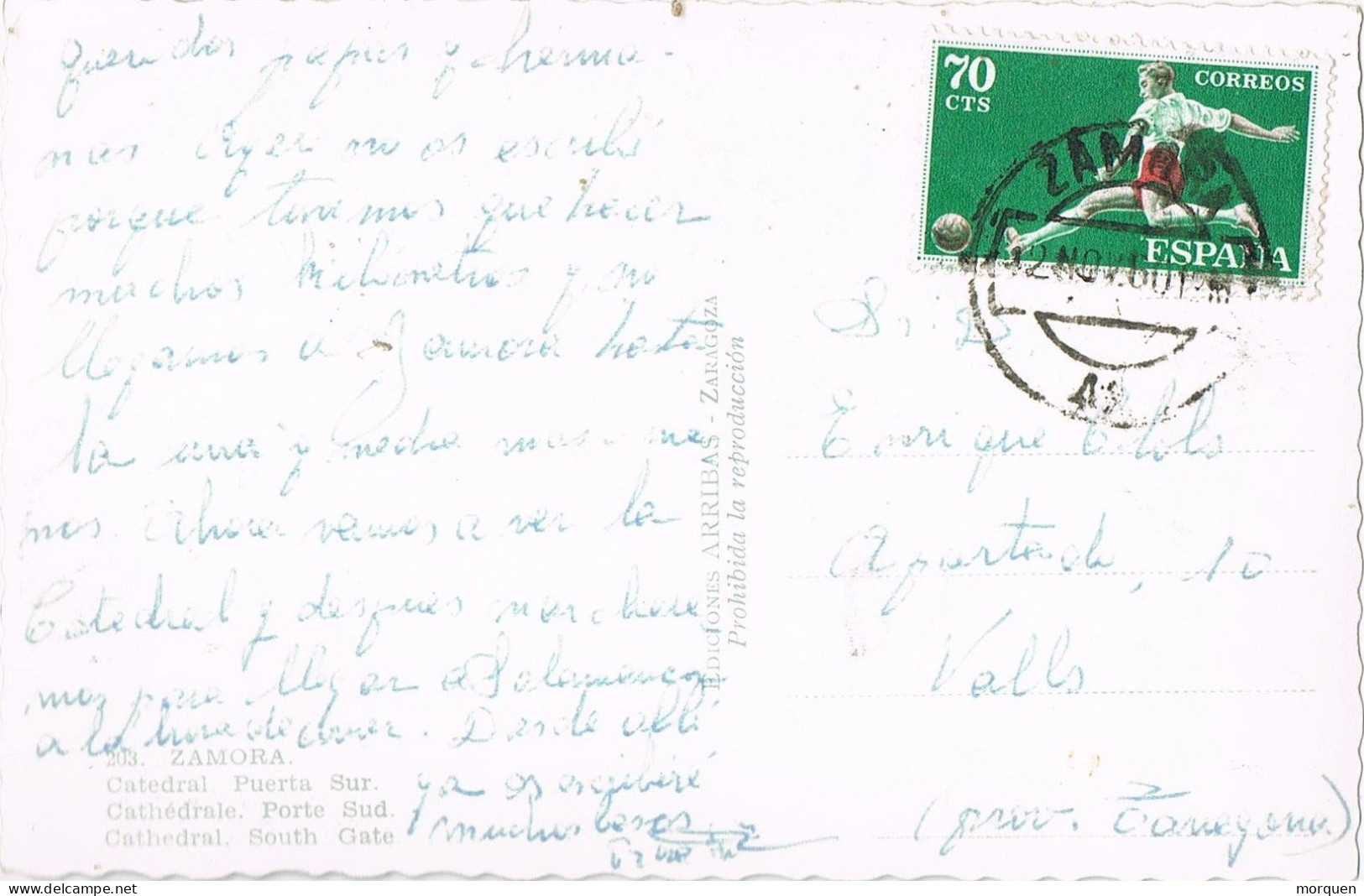 54841. Postal ZAMORA 1960. Vista De La Catedral, Puerta Sur - Lettres & Documents