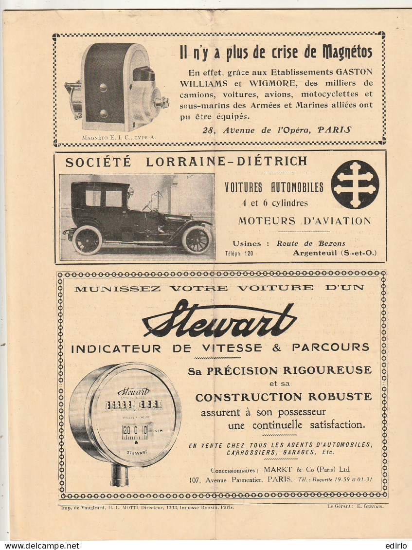 ***  REVUE ****  LA PRATIQUE AUTOMOBILE   1914 --   N° 229 -- 20 Pages Pub Et Articles - 1900 - 1949