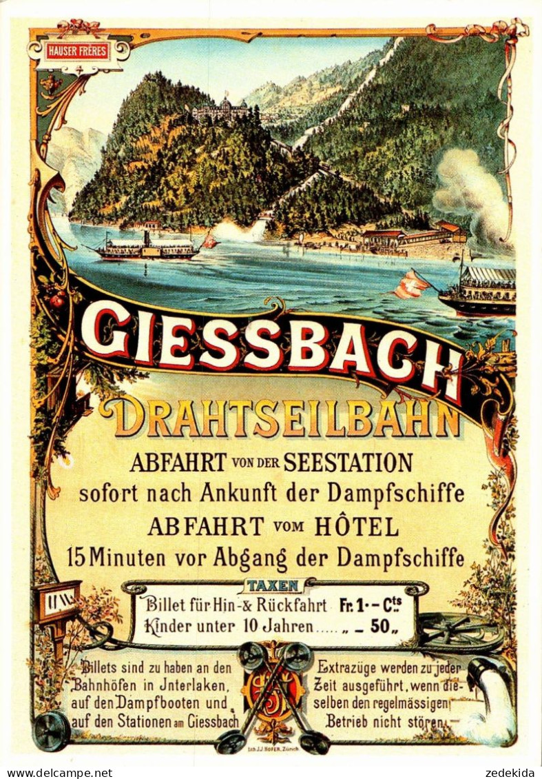 H1347 - TOP Griessbach Drahtseilbahn Dampfer Fahrplan Plakat - Werbekarte Werbung - Photoglob - Interlaken