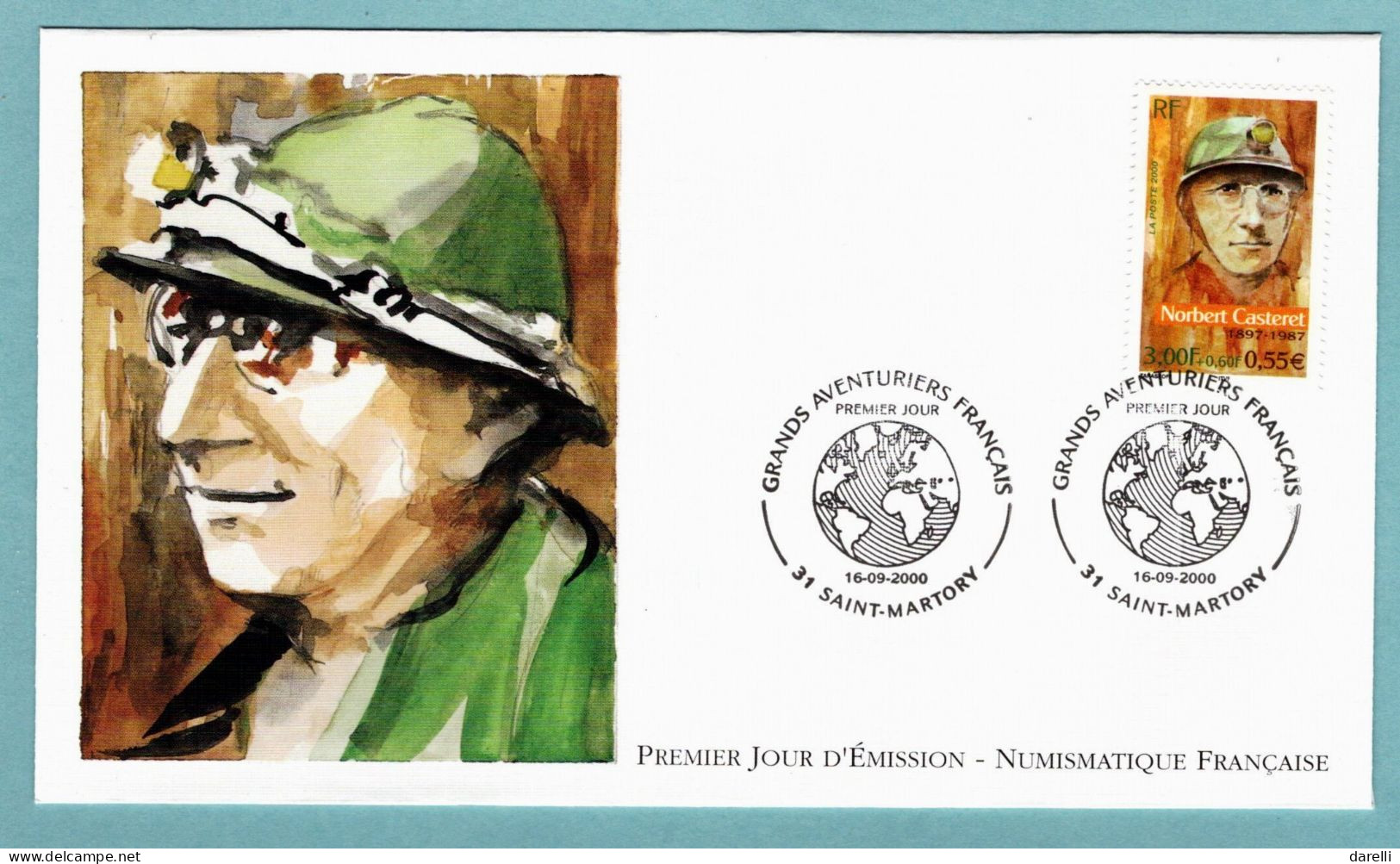 FDC France 2000 - Les Grands Aventuriers Français - Norbert Casteret - YT 3347 - 31 Saint Martory - 2000-2009