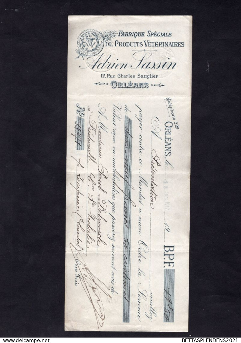 ORLEANS - Lettre De Change 1912 - Fabrique Spéciale De Produits Vétérinaires - Wechsel