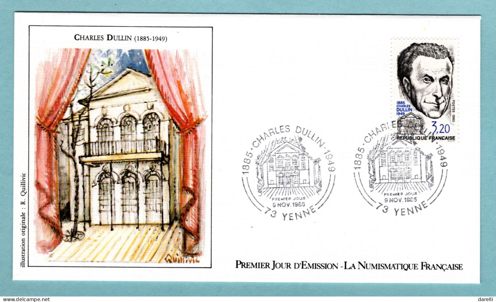 FDC France 1985 - Charles Dullin - Comédien - YT 2390 - 73 Yenne - 1980-1989