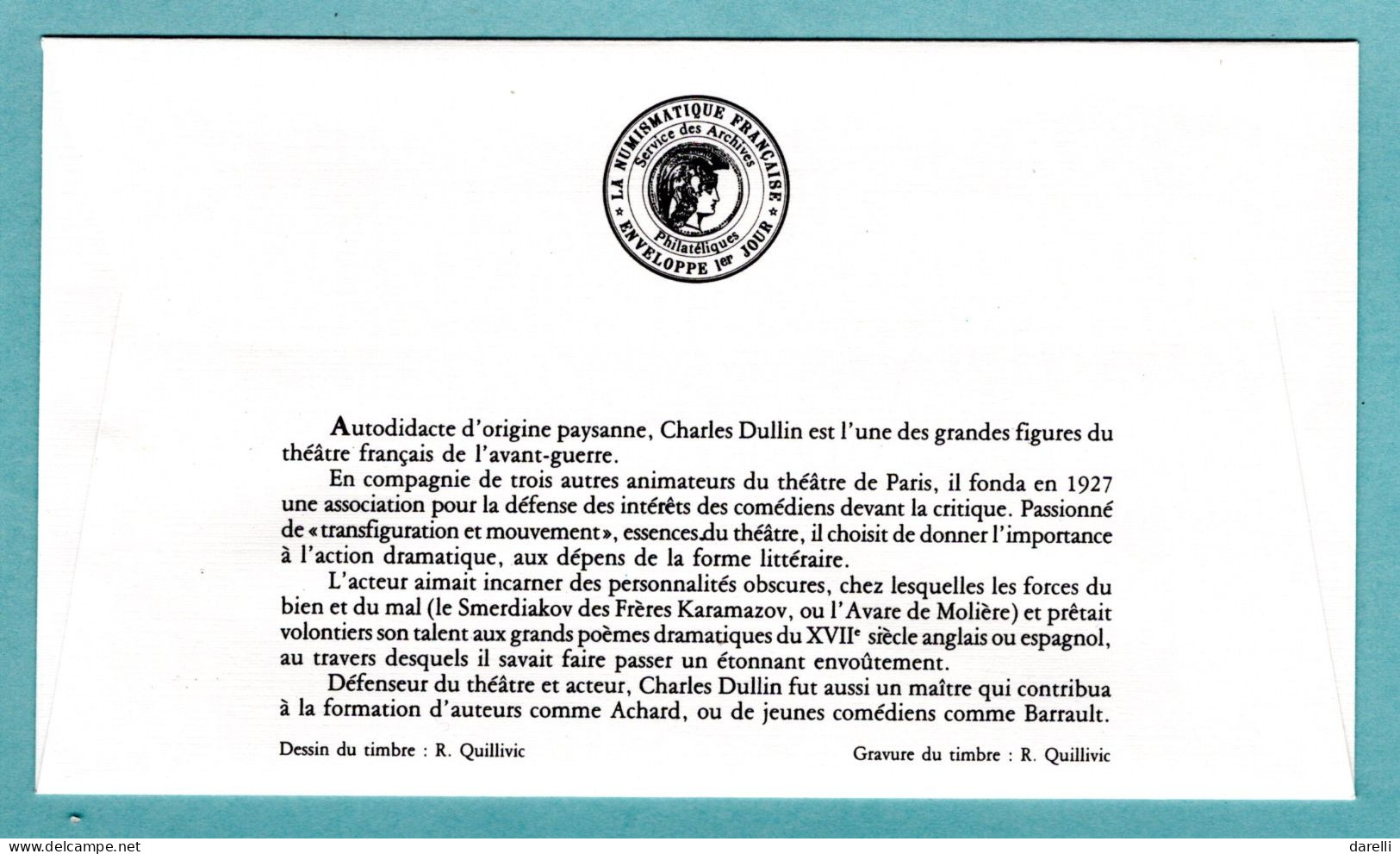 FDC France 1985 - Charles Dullin - Comédien - YT 2390 - 73 Yenne - 1980-1989