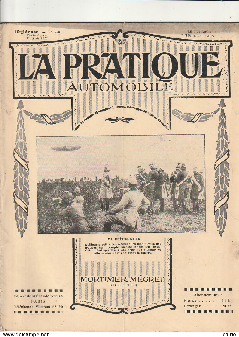 ***  REVUE ****  LA PRATIQUE AUTOMOBILE   1914 --   N° 228 -- 20 Pages Pub Et Articles - 1900 - 1949