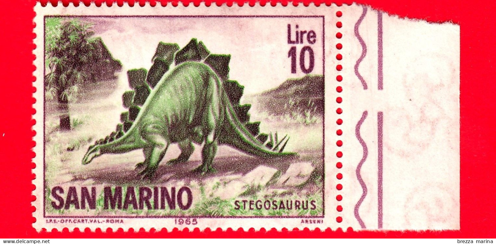 Nuovo - MNH - SAN MARINO - 1965 - Animali Preistorici - Stegosauro - 10 L. - Ongebruikt