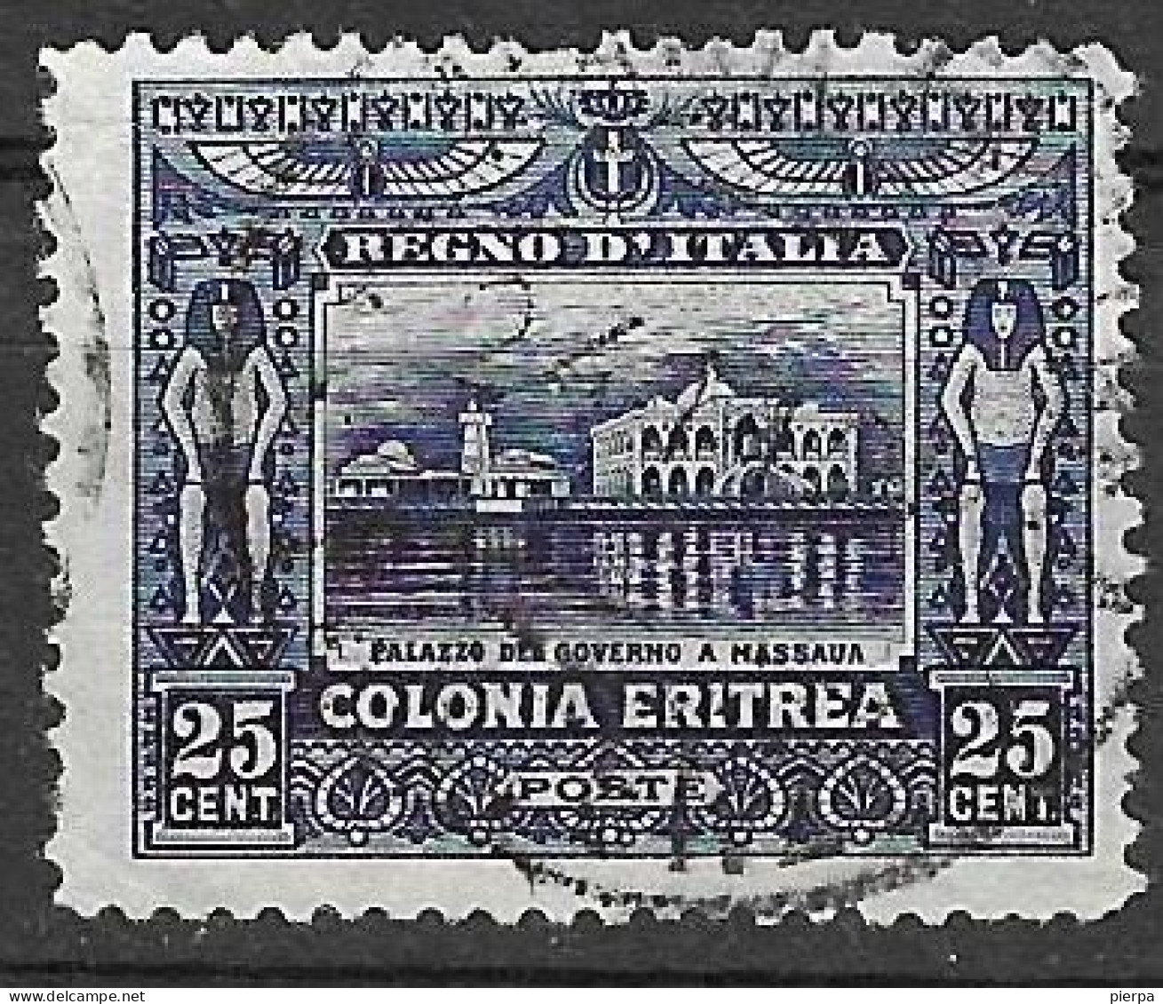 ERITREA - 1910 - PALAZZO DEL GOVERNO - CENT 25 - USATO (YVERT 40 - MICHEL 42 - SS 37) - Erythrée