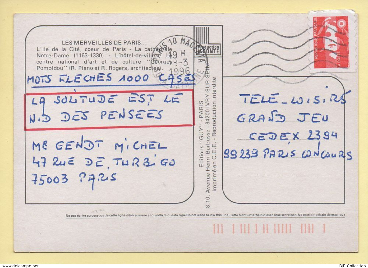 PARIS (04) L'Ile De La Cité / Vue Aérienne (voir Scan Recto/verso) - Arrondissement: 04